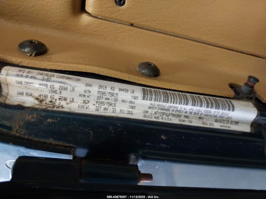 1998 Jeep Wrangler Se VIN: 1J4FY29PXWP700360 Lot: 43679307