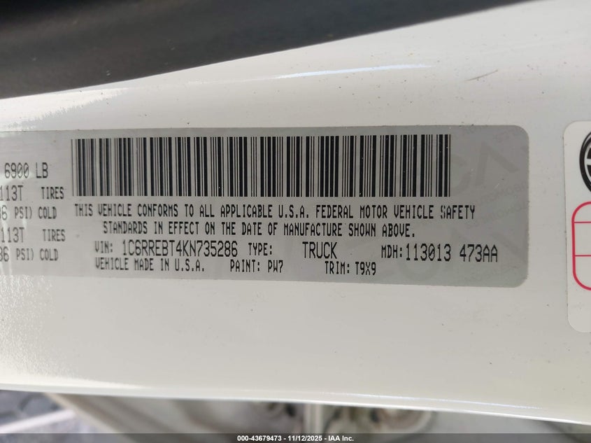 1C6RREBT4KN735286 2019 RAM 1500 photo no. 9