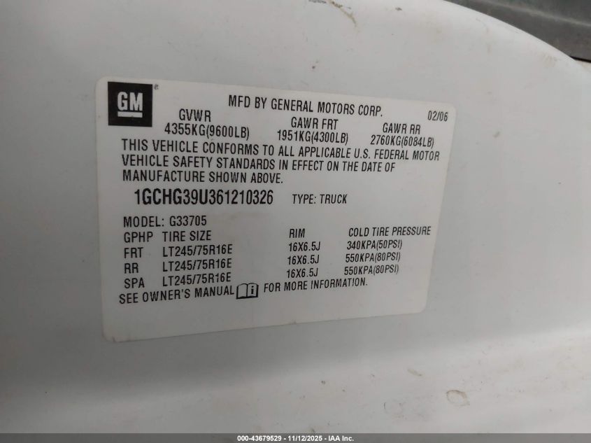 2006 Chevrolet Express Work Van VIN: 1GCHG39U361210326 Lot: 43679529