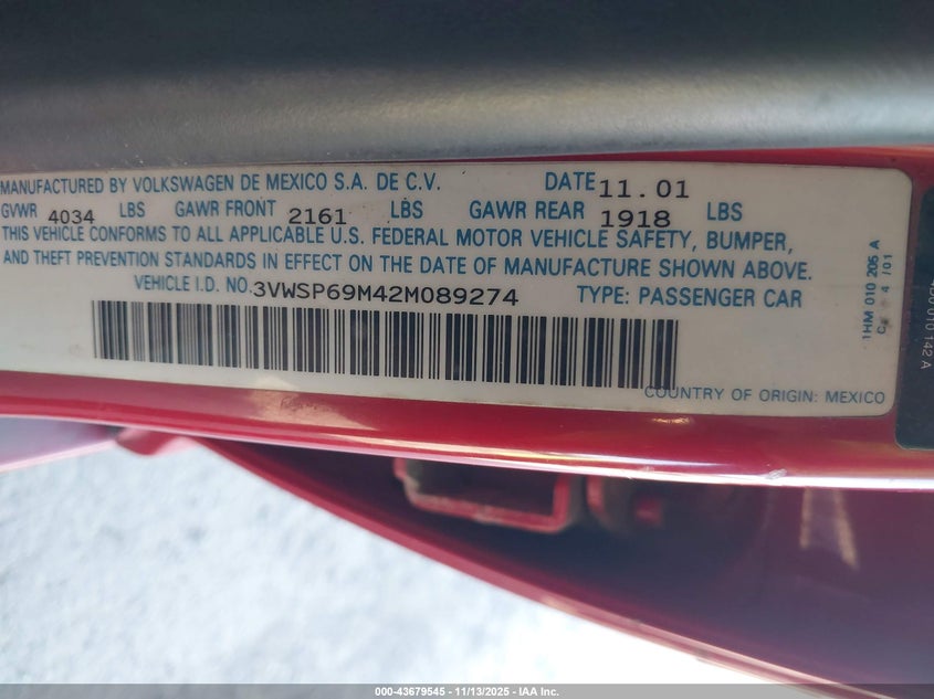 3VWSP69M42M089274 2002 VOLKSWAGEN JETTA photo no. 9