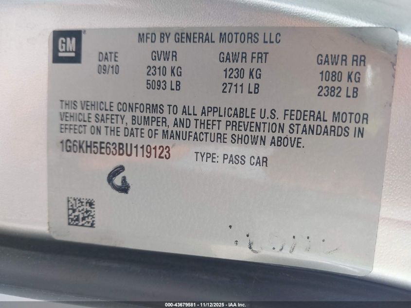 2011 Cadillac Dts Premium Collection VIN: 1G6KH5E63BU119123 Lot: 43679581