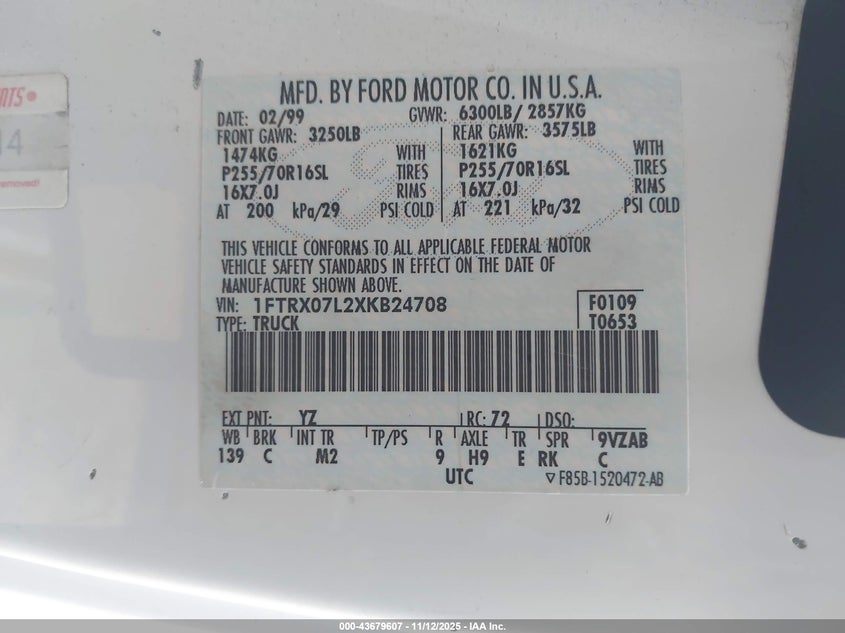 1FTRX07L2XKB24708 1999 FORD F-150 photo no. 9