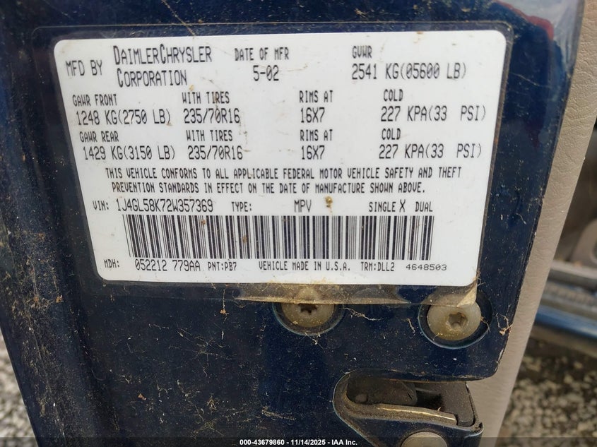 1J4GL58K72W357369 2002 JEEP LIBERTY (NORTH AMERICA) photo no. 9