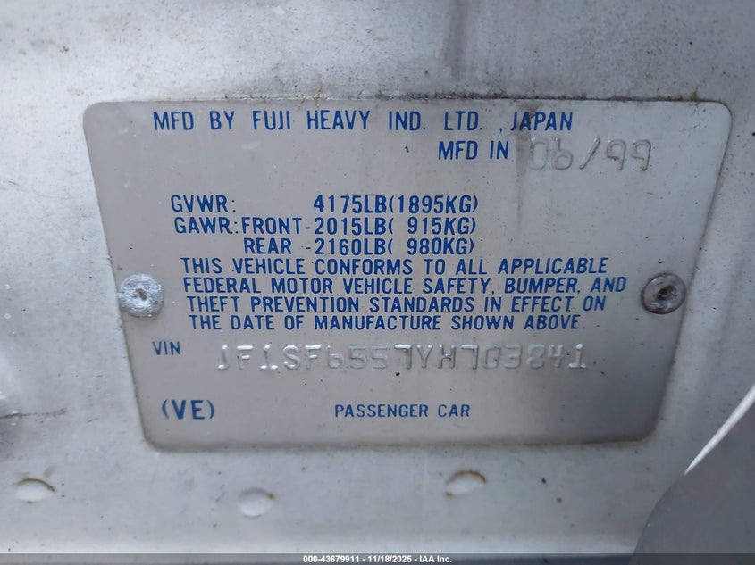 2000 Subaru Forester S VIN: JF1SF6557YH703841 Lot: 43679911