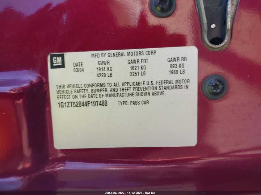 2004 Chevrolet Malibu Ls VIN: 1G1ZT52844F197488 Lot: 43679922