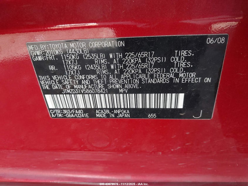 JTMZD31V586078421 2008 TOYOTA RAV 4 photo no. 9