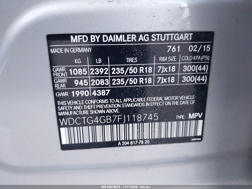 WDCTG4GB7FJ118745 2015 MERCEDES-BENZ GLA-KLASSE photo no. 9