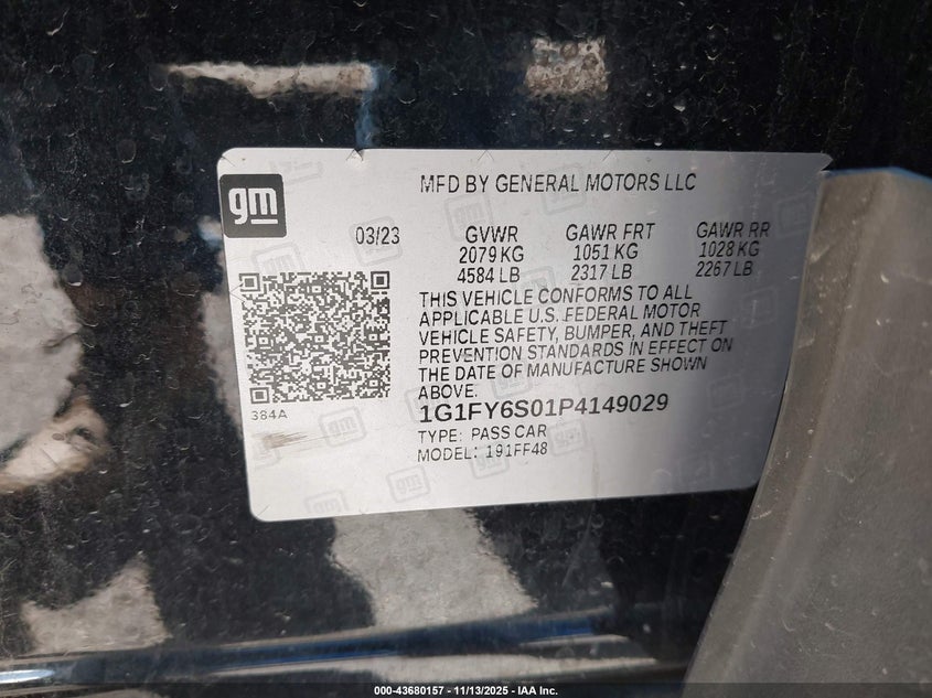 2023 Chevrolet Bolt Euv Fwd Lt VIN: 1G1FY6S01P4149029 Lot: 43680157