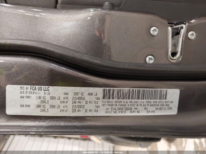 2019 Jeep Compass Sport 4X4 VIN: 3C4NJDABXKT599649 Lot: 43680191