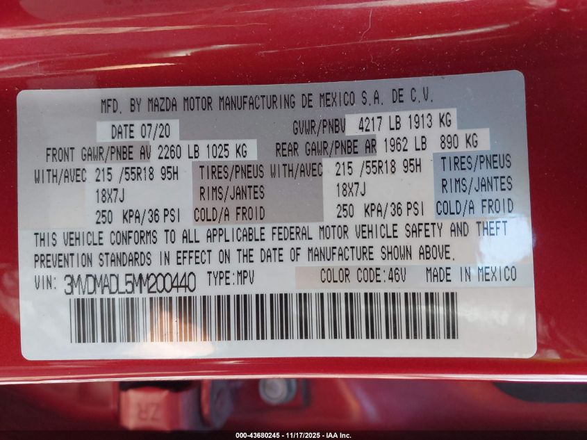 2021 Mazda Cx-30 Premium VIN: 3MVDMADL5MM200440 Lot: 43680245