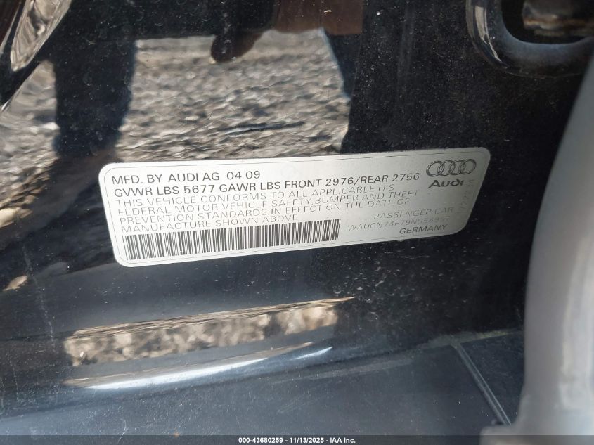 2009 Audi S6 5.2 Prestige VIN: WAUGN74F79N056957 Lot: 43680259