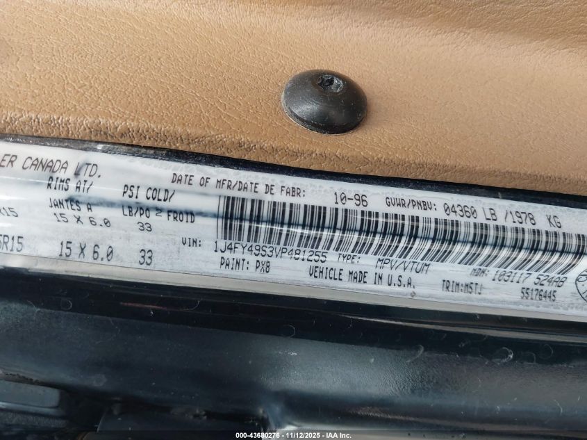 1997 Jeep Wrangler Sahara VIN: 1J4FY49S3VP481255 Lot: 43680276