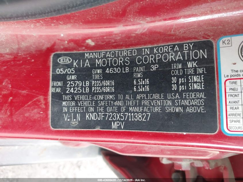 KNDJF723X57113827 2005 KIA SPORTAGE photo no. 9