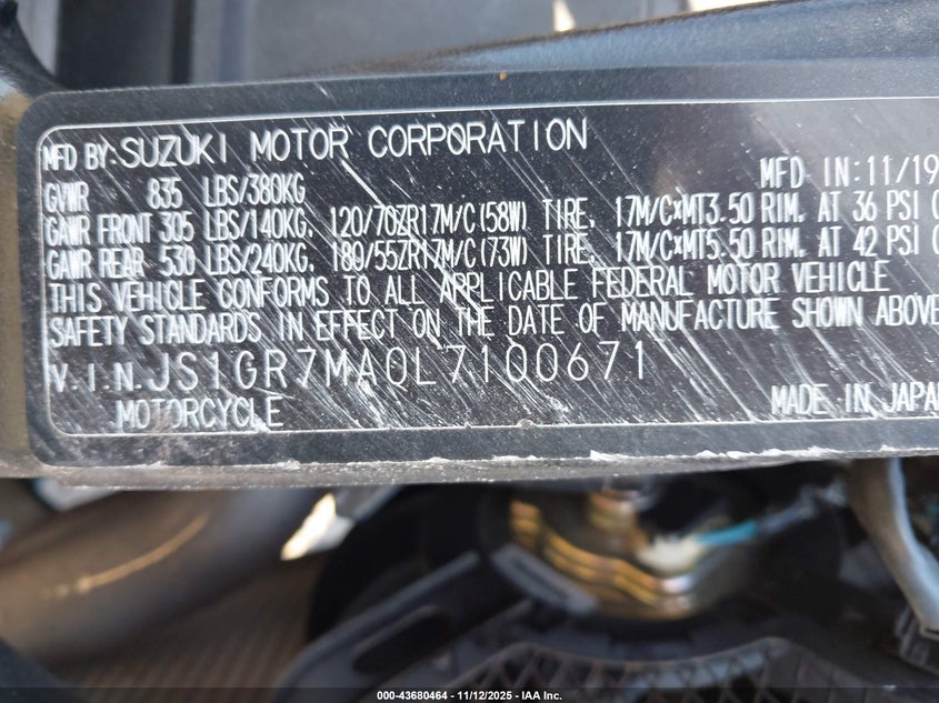 2020 SUZUKI GSX-R750 JS1GR7MA0L7100671