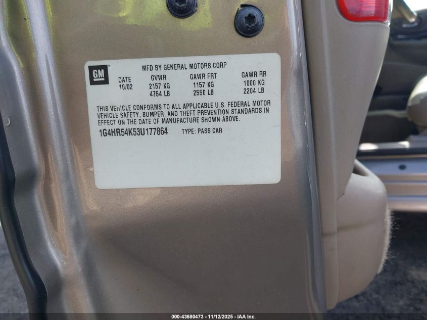 2003 Buick Lesabre Limited VIN: 1G4HR54K53U177864 Lot: 43680473