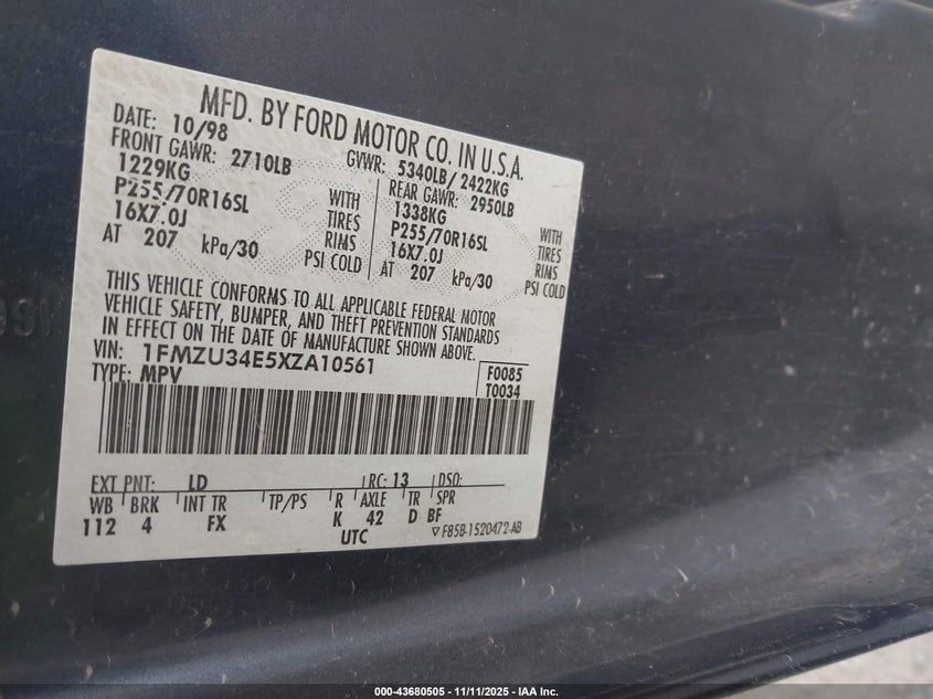1FMZU34E5XZA10561 1999 FORD EXPLORER photo no. 9