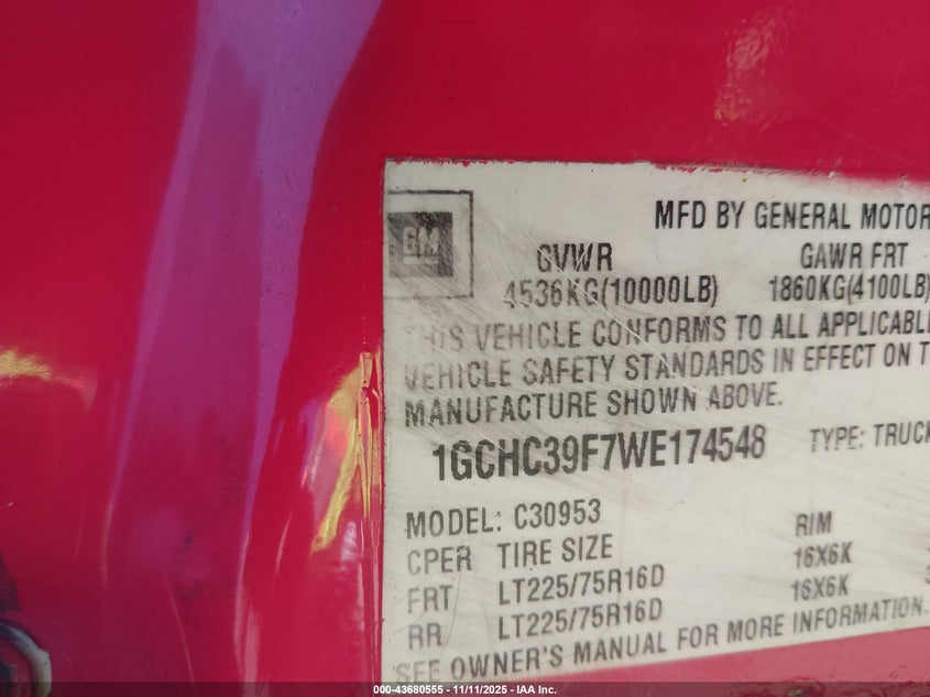 1998 Chevrolet K3500 VIN: 1GCHC39F7WE174548 Lot: 43680555