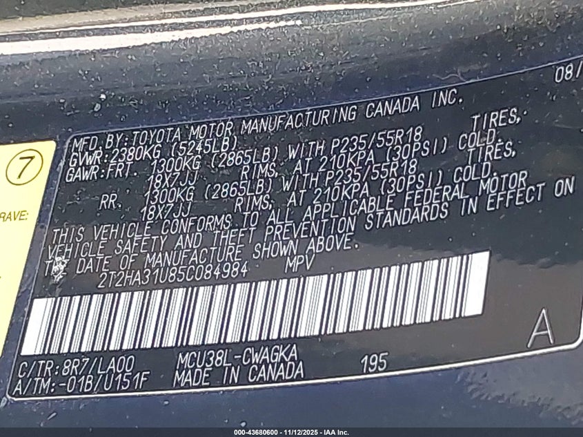 2005 Lexus Rx 330 VIN: 2T2HA31U85C084984 Lot: 43680600