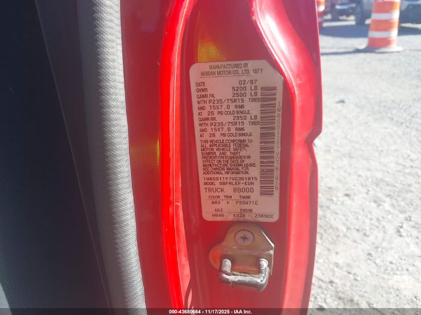1997 Nissan 4X4 Truck Xe VIN: 1N6SD11Y7VC361915 Lot: 43680664