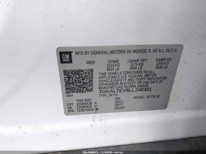 2020 GMC Terrain Awd Sle VIN: 3GKALTEV6LL340301 Lot: 43680673