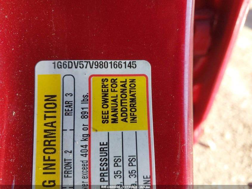 2008 Cadillac Cts Standard VIN: 1G6DV57V980166145 Lot: 43680705