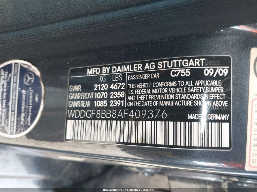 2010 Mercedes-Benz C 300 Luxury 4Matic VIN: WDDGF8BB8AF409376 Lot: 43680776