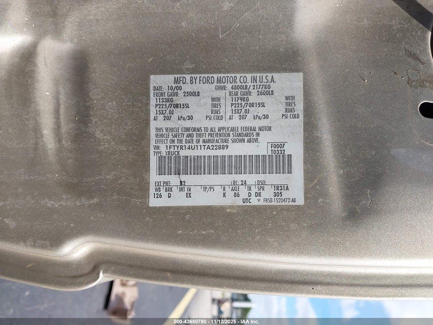 1FTYR14U11TA22889 2001 FORD RANGER photo no. 9