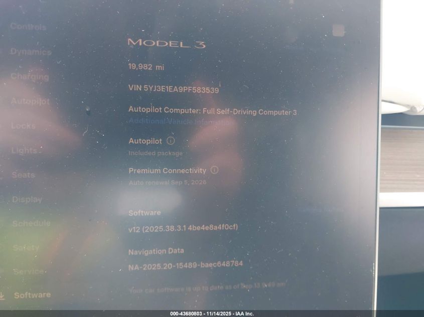 2023 Tesla Model 3 Rear-Wheel Drive VIN: 5YJ3E1EA9PF583539 Lot: 43680803