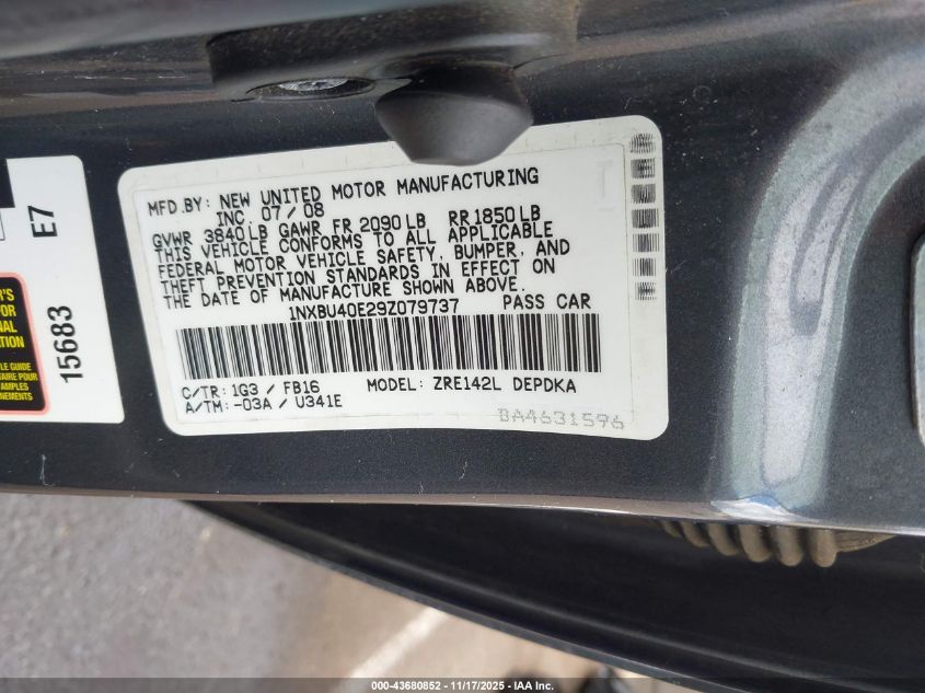 2009 Toyota Corolla Le VIN: 1NXBU40E29Z079737 Lot: 43680852