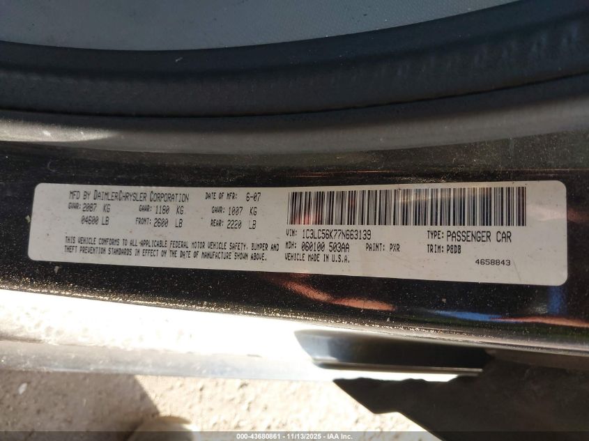 2007 Chrysler Sebring Touring VIN: 1C3LC56K77N663139 Lot: 43680861