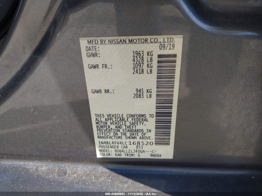 1N4BL4FV4LC168520 2020 NISSAN ALTIMA photo no. 9