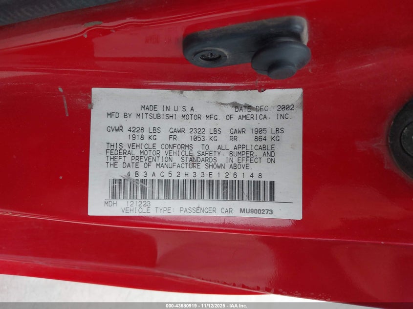 2003 Dodge Stratus R/T VIN: 4B3AG52H33E126148 Lot: 43680919