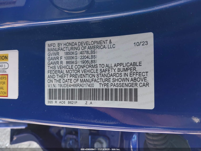 2024 Acura Integra A-Spec Technology VIN: 19UDE4H66RA017400 Lot: 43680941