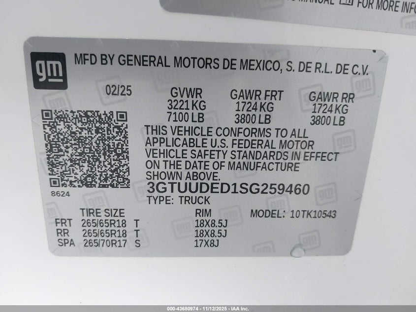 3GTUUDED1SG259460 2025 GMC SIERRA photo no. 9
