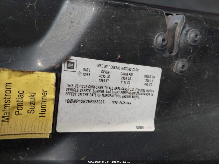 1G2WP12K7VF263007 1997 PONTIAC GRAND PRIX photo no. 9