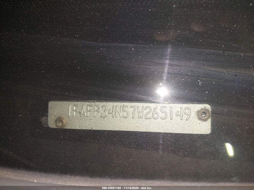 2007 Ford Focus S/Se/Ses VIN: 1FAFP34N57W265149 Lot: 43681160