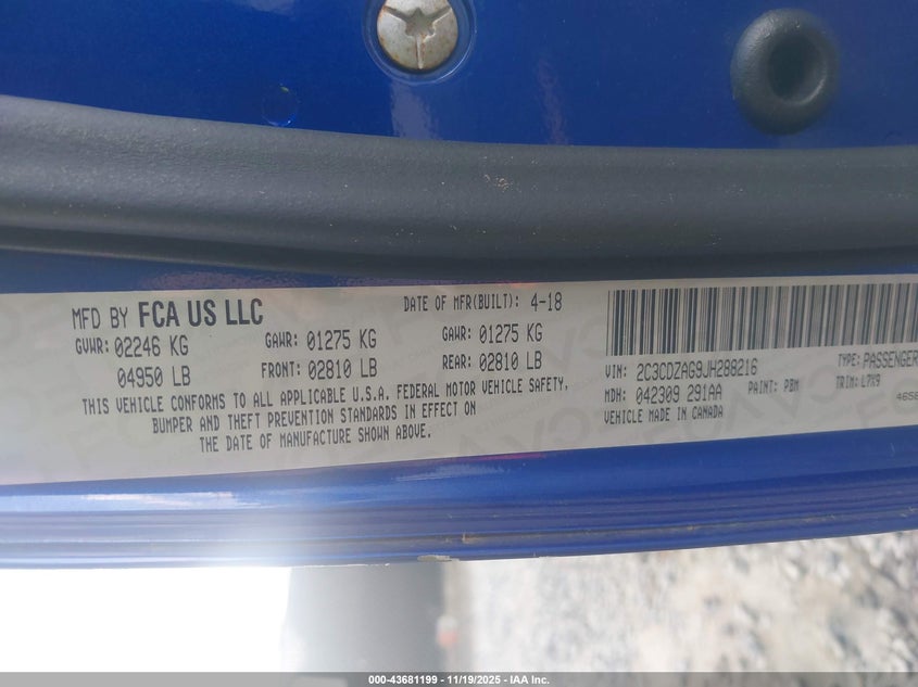 2C3CDZAG9JH288216 2018 DODGE CHALLENGER photo no. 9