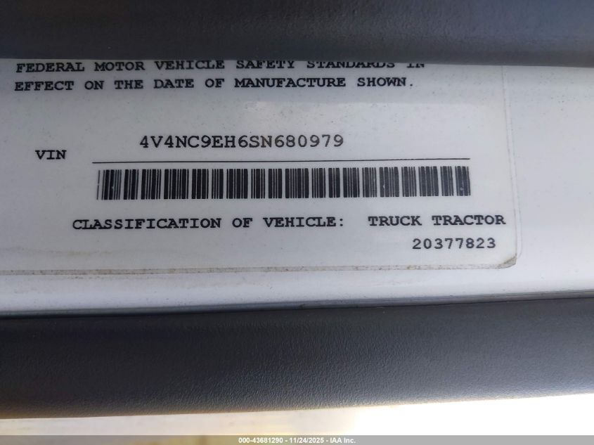 2025 Volvo Vnl VIN: 4V4NC9EH6SN680979 Lot: 43681290