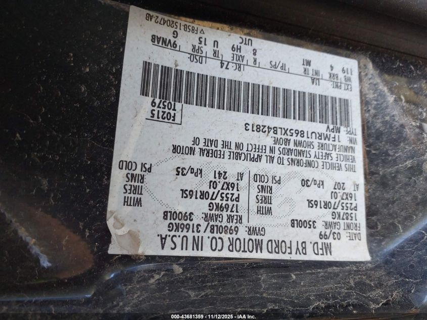 1999 Ford Expedition Xlt VIN: 1FMRU1865XLB42813 Lot: 43681359