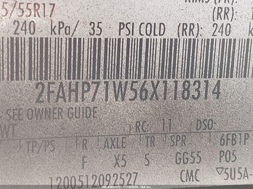 2006 Ford Crown Victoria Police/Police Interceptor VIN: 2FAHP71W56X118314 Lot: 43681372