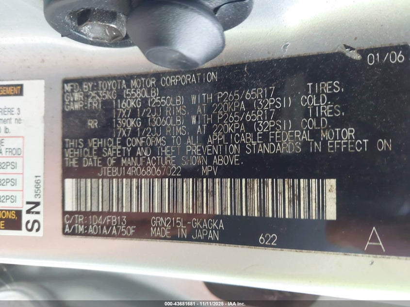 JTEBU14R068067022 2006 TOYOTA 4RUNNER photo no. 9