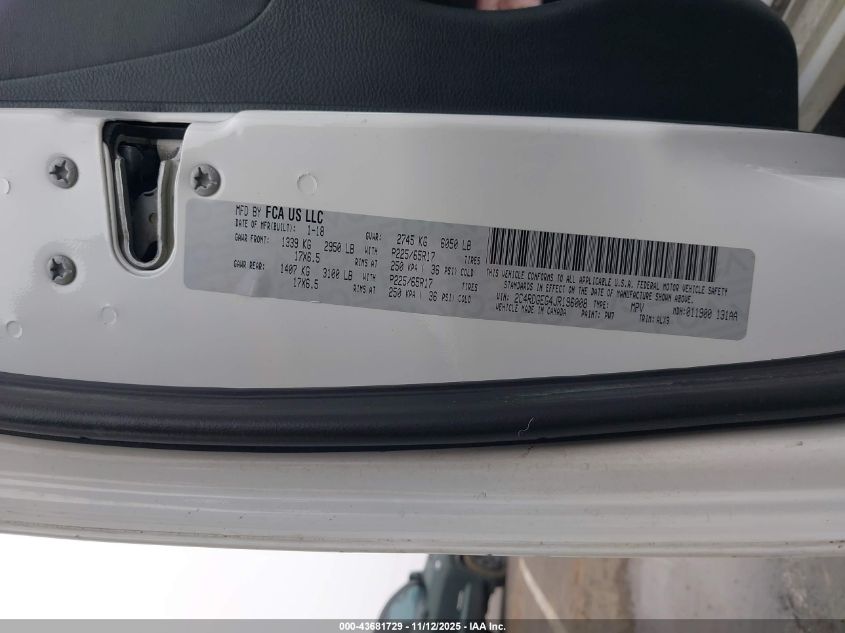 2018 Dodge Grand Caravan Gt VIN: 2C4RDGEG4JR196008 Lot: 43681729