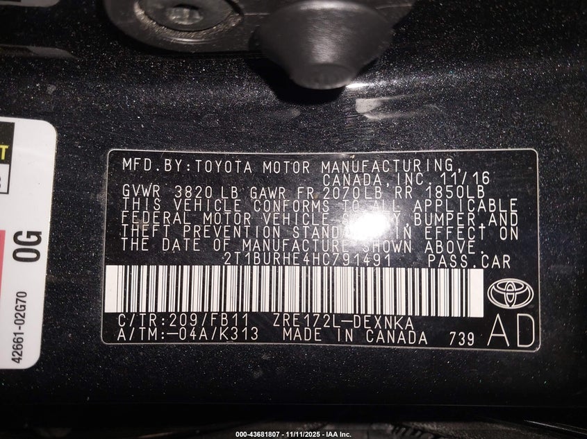 2017 TOYOTA COROLLA LE - 2T1BURHE4HC791491