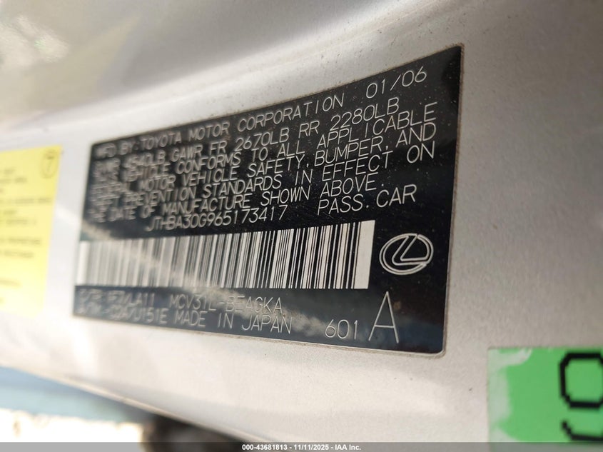 JTHBA30G965173417 2006 LEXUS ES photo no. 9