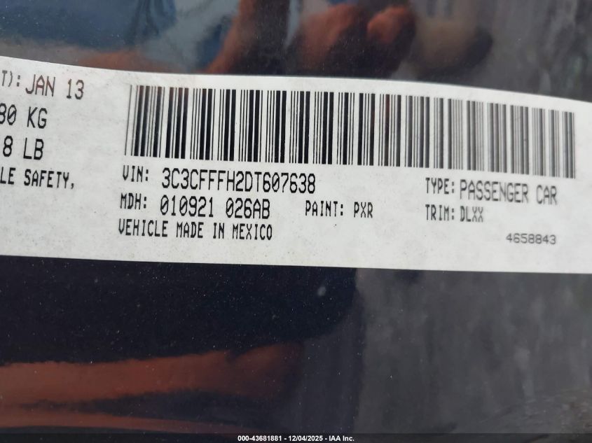 2013 Fiat 500 Abarth VIN: 3C3CFFFH2DT607638 Lot: 43681881