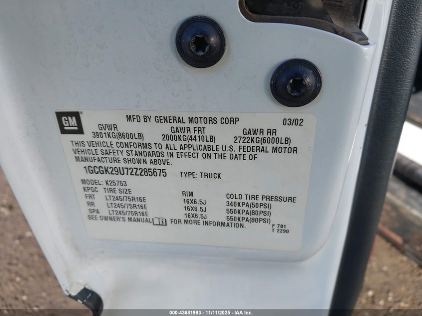 1GCGK29U72Z285675 2002 CHEVROLET SILVERADO photo no. 9