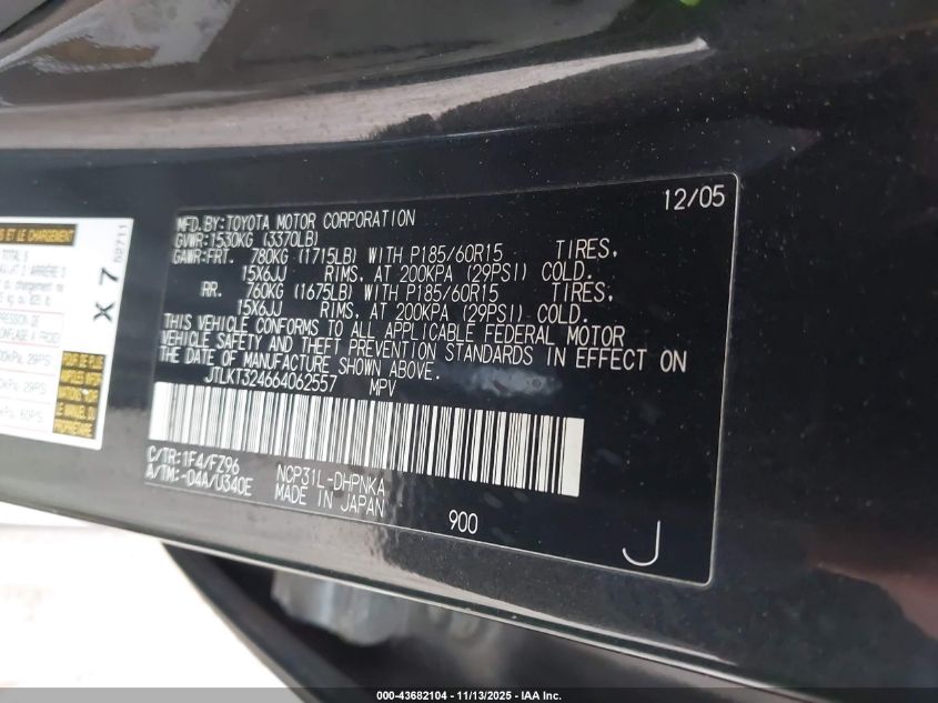 2006 Scion Xb VIN: JTLKT324664062557 Lot: 43682104