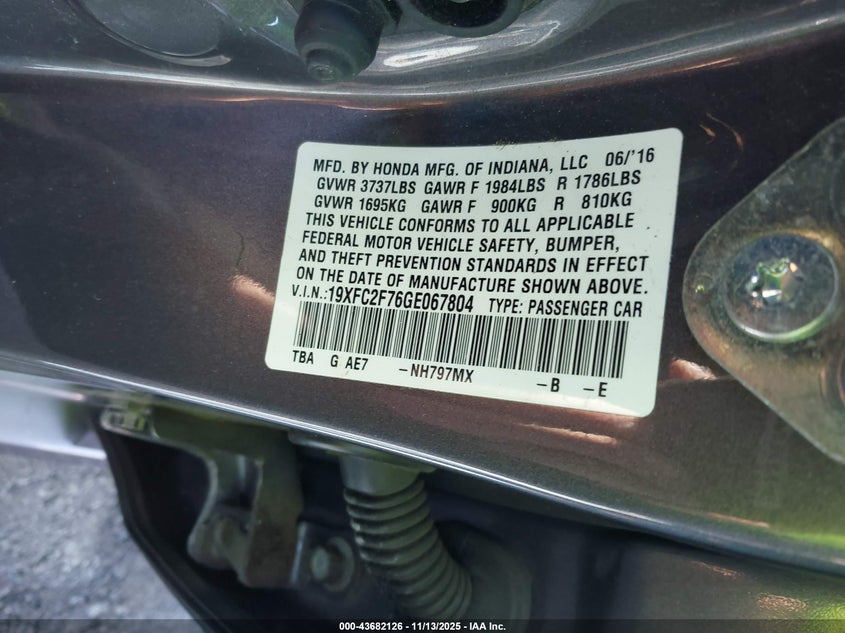 2016 HONDA CIVIC EX - 19XFC2F76GE067804