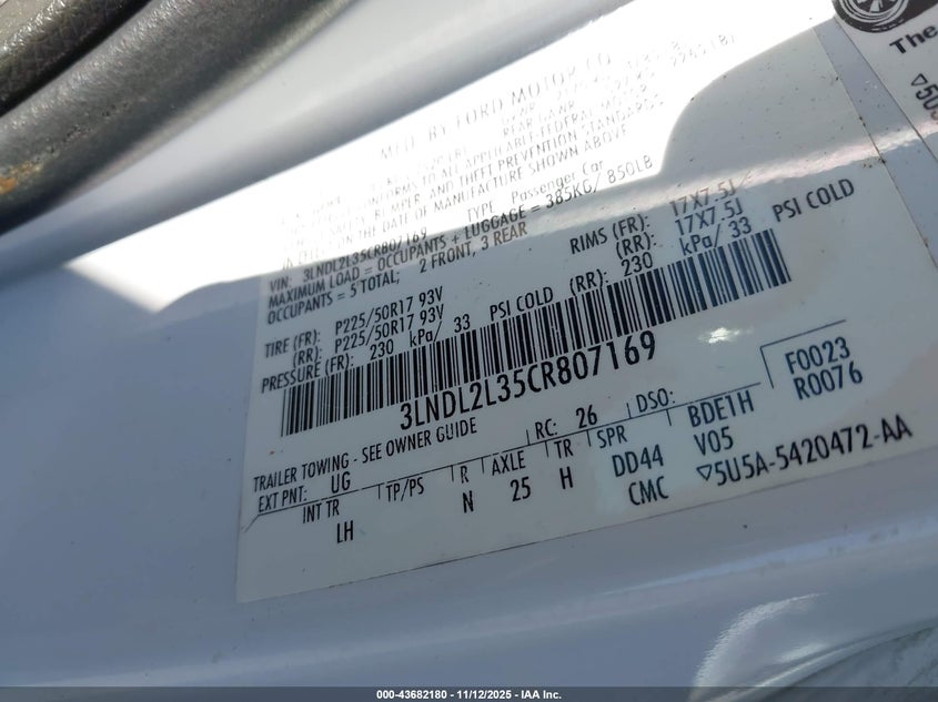 2012 Lincoln Mkz Hybrid VIN: 3LNDL2L35CR807169 Lot: 43682180