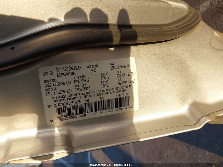 2005 Chrysler Pacifica Touring VIN: 2C4GM68485R577238 Lot: 43682186